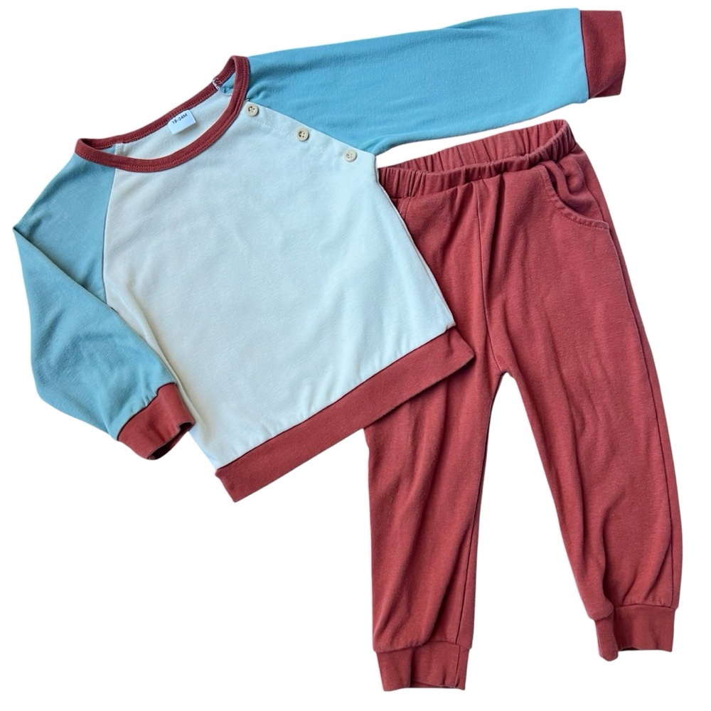 Unbranded- Infant Boy Matching Outfit Size 18-24 Month Beige/Blue/Cream